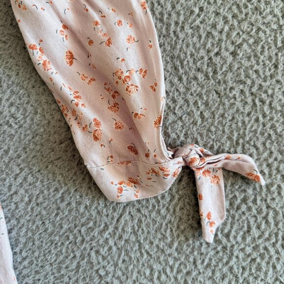 Audrey 3+1 Dress Pink Floral Midi Puff‎ Sleeve Tie Boho Rayon Lined - Picture 6 of 15